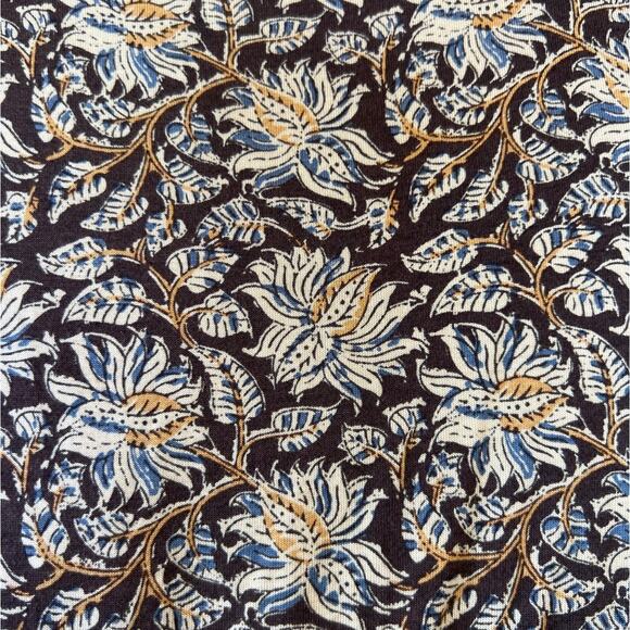 GARNET HILL Easy Smocked Maxi Dress Floral Print in Brown and Blue Women's Large - Picture 12 of 14